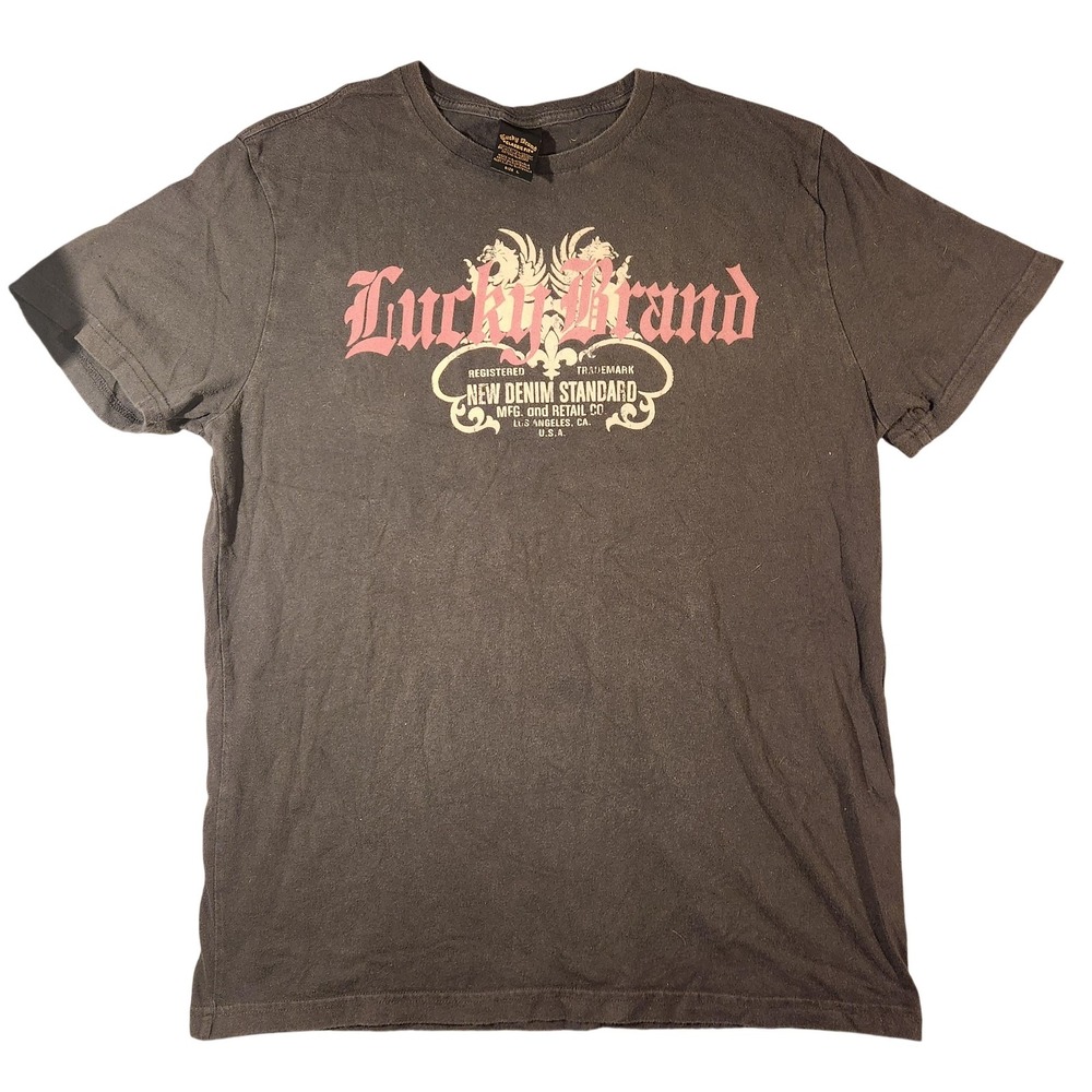 Lucky Brand Shirt Mens Large Black Classic Fit Graphic Tee New Denim Standard